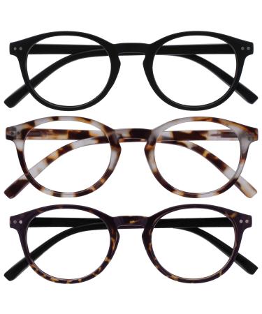 Opulize zen reading glasses 3 Pack Small round frame spring hinges scratch-resistant matt black light brown dark brown men women rrr24-1t2 +3.00 black / light brown / dark brown +3.00 diopters