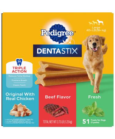 Pedigree DENTASTIX Treats for Large Dogs, 30+ lbs. Multiple Flavors Variety: Chicken, Beef & Fresh 51 Count (Pack of 1)
