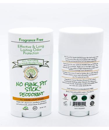 No Funk Pit Stick All Natural Deodorant - Fragrance Free, Aluminum Free, Gluten Free, Vegan - 24 Hour Odor Protection with Zinc Oxide & Bentonite Clay - Buy Online on GoSupps.com
