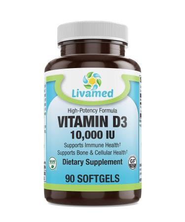 High Potency Vitamin D-3-10 000IU Vitamin D-3 Gel Capsules - Helps Support Healthy Bones Teeth Immune System Calcium Absorption 90 SoftGels