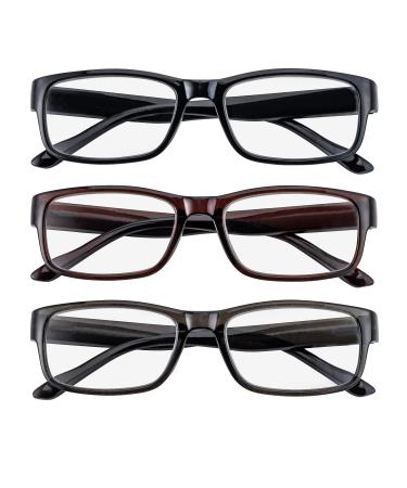 FILTRAL Pack of 3 Reading Glasses/Classic Unisex Reading Aid with Spring Hinges for Women & Men Black/Brown/Gray 1.5 Diopters