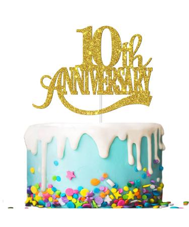 Tenhaisi Glittery Gold Happy 10th Anniversary Cake Topper Hello 10 Wedding Party Decorations Cheers to 10 Anniversary Birthday Party Supplies