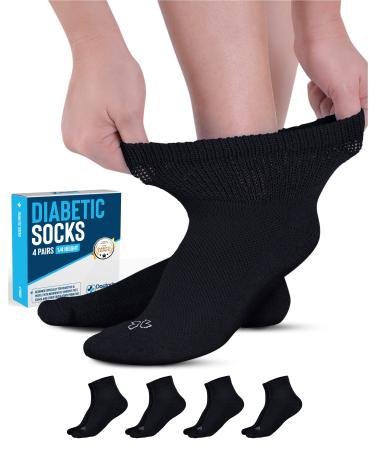 Doctor's Select Diabetic Socks for Men and Women - 4 Pairs | 1/4 Diabetic Socks Women | Neuropathy Socks for Men Black - 4 Pairs Large
