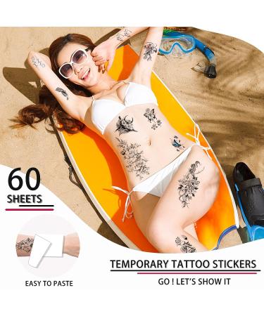 60 Sheets Temporary Tattoos for Women Men - Realistic Flower Snake Waterproof 3D Black Tattoo Stickers - Long Lasting Body Art for Adults Teens Party Bar - Buy Online on GoSupps.com