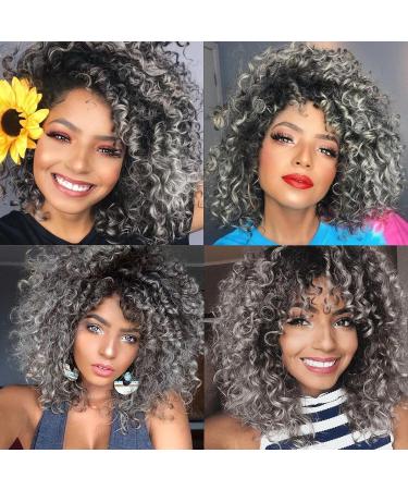 Shop Colorfulpanda Afro Wig Gray - Ombre Silver Gray Synthetic Curly Wigs for Women | Kinky Curly Short Pony Wigs for Everyday & Cosplay - Buy Online on GoSupps.com