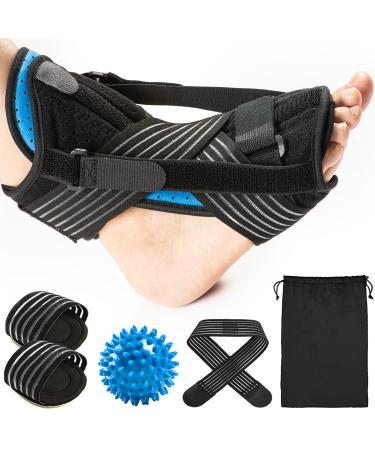 Fit Geno Plantar Fasciitis Night Splint, Achilles Tendonitis Relief, Plantar Fasciitis Night Pain Relief Set Featuring Adjustable Foot Splint, Hard Spiky Massage Ball, 2 Arch Support Bands, Blue