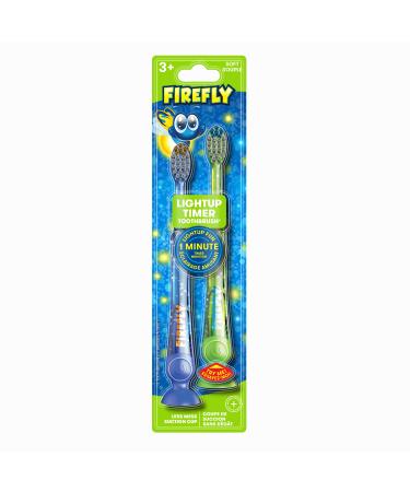 Firefly Light-Up Timer Kids Toothbrush with Suction Cup, Soft - 2 Count, Assorted