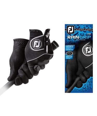 FootJoy Men's RainGrip Golf Gloves, Pair (Black) Black Large Pair
