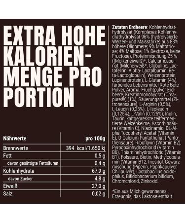 Powerstar Hardgain Mass 1600G | Sugar-Free Weight Gainer with Creatine | Fast Muscle Building Shake | German Quality | Strawberry Flavor | International Shipping - Buy Online on GoSupps.com