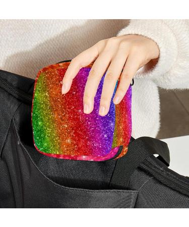 Glitter Rainbow Curve Women's Napkin Storage Bag - Portable Period Bag for Teens & Girls - Menstrual Cup Pocket & Breastfeeding Insert Holder - Buy Online on GoSupps.com