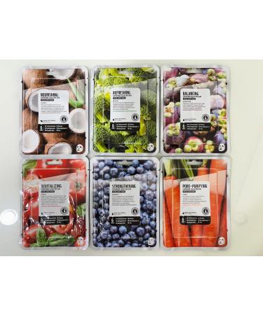 FARMSKIN Superfood Salad Sheet Mask Set of 6 - Nourishing Korean Face Masks with Mangosteen Broccoli Carrot Coconut Blueberry & Tomato - Refreshing & Cruelty-Free Skincare - Buy Online on GoSupps.com