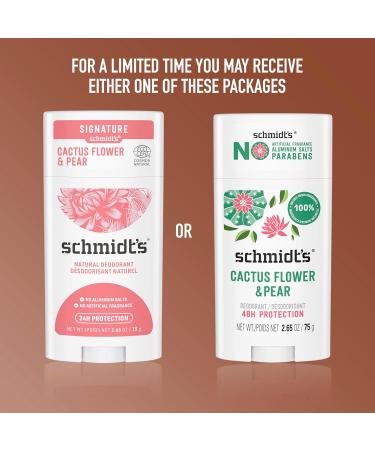 Schmidt's Aluminum-Free Vegan Deodorant Cactus Flower & Pear with 24-Hour Odor Protection 2 Count for Women and Men Natural Ingredients Cruelty-Free 2.65 oz Cactus Flower and Pear 2.65 Ounce (Pack of 2) - Buy Online on GoSupps.com