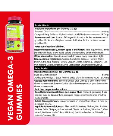 Herbaland Vegan Omega-3 Gummies for Kids - Sugar-Free Plant-Based Fish Oil Children's Vitamins - Flaxseed Oil Fatty Acids - Orange Flavor - 90 Count - Buy Online on GoSupps.com