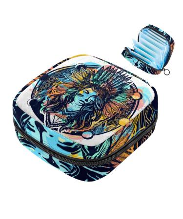 Portable women's binding-up bags menstrual cup bags feminine menstrual insert bag for teenage girls tampons for the first period art Indian woman multicolored 05