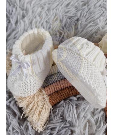 Royal Icon Newborn Baby Booties with Bow | Soft Knitted Bootees for Babies | 0-3 Months | Indoor & Outdoor Use | White Coffee RI354 - Buy Online on GoSupps.com