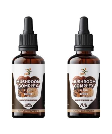 Mushroom Complex Liquid Drops Lions Mane Turkey Tail Chaga for Immune Support - Supplement Tincture - Organic No Fillers No Binders - 4 Fl oz 2 Pack