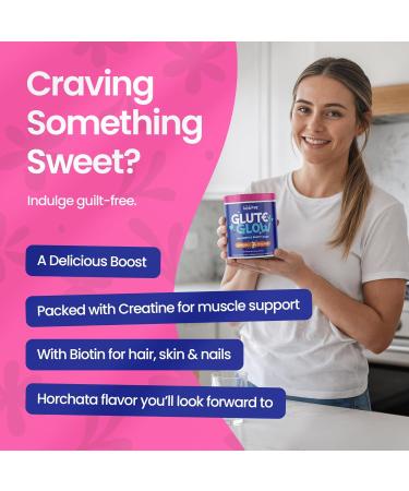 Glute Y Glow by Amatemas Women's Creatine + Biotin Supplement for Muscle Growth, Glute Support, Hair Skin & Nails Horchata Flavor Energy Support Lean Muscle Daily Performance Blend - Buy Online on GoSupps.com