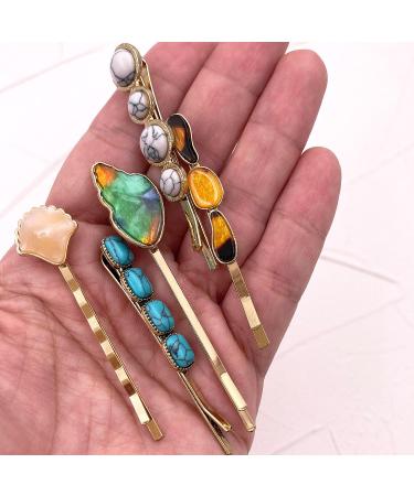 Vintage Mixed Stones Bobby Pins Set - 5PCS Decorative Hair Slides for Women - Buy Online on GoSupps.com