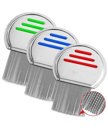 3PCS Nitty Gritty Nit Comb Fast Removal of Nits Lice Dandruff Head Lice Treatment Reusable Lice Comb For Boy Girl Pets Head Lice Treatment(Red Blue Green)