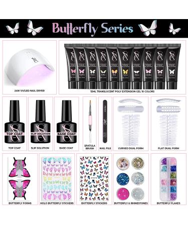 SXC Cosmetics Poly Extension Gel Nail Kit - 10 Translucent Colors - 15ML All-in-One Nail Enhancement Set - Butterfly Series - Buy Online on GoSupps.com