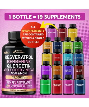 Organic Resveratrol Supplement 15000mg - 19-in-1 Polyphenol Complex for Antioxidant & Heart Health - Made in USA - 120 Caps - Buy Online on GoSupps.com