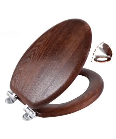 Angel Shield Elongated Wood Toilet Seat with Quiet Close,Easy Clean,Quick-Release Hinges(Elongated,Dark Walnut) Elongated-18.5