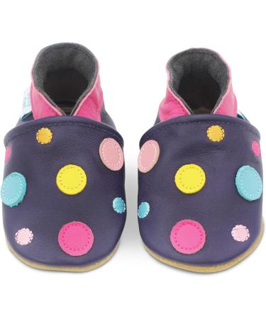 Dotty Fish Soft Leather Baby Shoes - Navy Toddler Shoes for Girls, Multi-Coloured Spotty Dotty Design, Size 2-3 Years (8 UK Child) - Buy Online on GoSupps.com