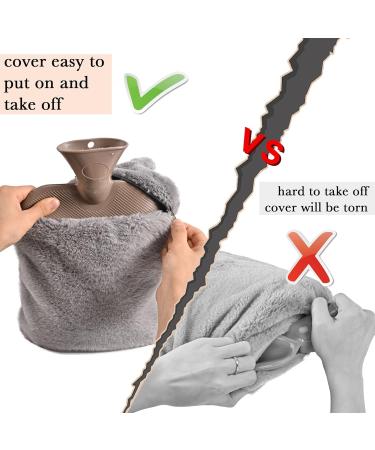 2L Large Grey Fluffy Hot Water Bottle with Zipper Cover - Furry Faux Fur, Pain Relief, Easy On/Off - Ideal Gift for Men & Women - Buy Online on GoSupps.com