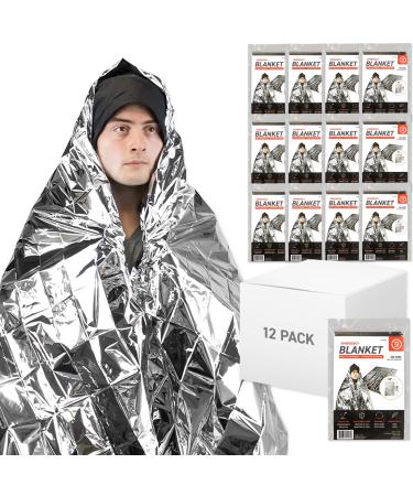 72 HRS MIL-SPEC Emergency Space Blankets Mylar Survival or Emergency Thermal Blankets for Camping Hiking Marathon First Aid Emergency Preparedness Extreme Weather Shelter (12-Pack)
