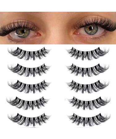 KSYOO Clear Band Faux Mink Lashes D Curl 8-15mm Cat Eye Lashes That Look Like Extensions Semi-dramatic Strip Lash 3D Multi-layered Invisible Band Fake Eyelashes Easy to Apply - 5Pairs (Clear Band V1)