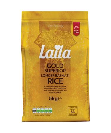 LAILA Laila Gold Superior Long Grain Basmati Rice 5 kg. Extra long grain basmati rice with a delicate aroma and authentic taste.