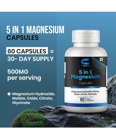 CHARMSVEDA 5-in-1 Magnesium Capsules Magnesium Complex (Hydroxide Malate Oxide Citrate Glycinate) 60 Vegan Capsules - Buy Online on GoSupps.com