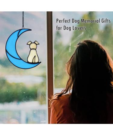 Stained Glass Dog Memorial Suncatcher Yellow Dog Decor on Blue Moon Window Hangings | Sympathy Gift for Loss of Dog - Buy Online on GoSupps.com