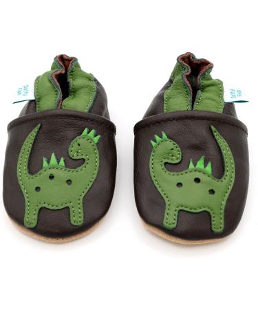 Dotty Fish Soft Leather Baby Shoes for Boys | Non-Slip Toddler Shoes | Green Dinosaur Design | 4-5 Years - Buy Online on GoSupps.com