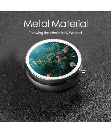 Flowers on The Seabed Portable Metal Pill Box - Round Mini with 3 Compartments | Travel-Friendly Design for Small Pills - Buy Online on GoSupps.com
