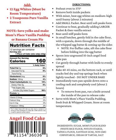 Mom's Gluten Free Angel Food Cake Mix - Easy to Make, 12 Servings, Non GMO Delicious Desserts - 1.15 Pound (Pack of 1) - Buy Online on GoSupps.com