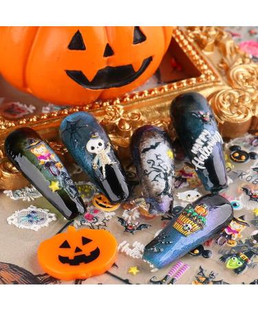 NICENEEDED 5D Halloween Nail Art Stickers 3 Sheets Stereoscopic Embossed Pumpkin Nail Decals Self-Adhesive Stickers with Skull Bat Witch Bloody Lips Design for Nail Art Decorations - Buy Online on GoSupps.com