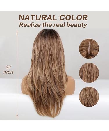 Buy Haircube Long-Layered Ombre Synthetic Wigs for Women - Black-Brown to Brown with Dark Roots (61 cm) | International Shipping Available - Buy Online on GoSupps.com