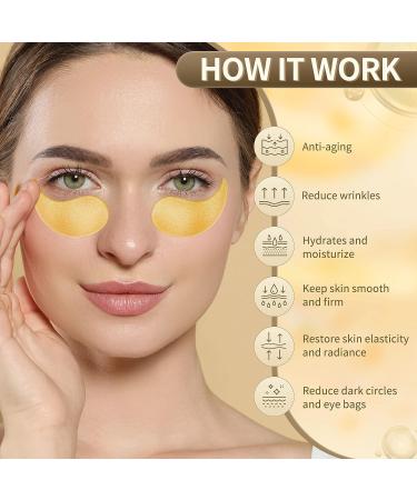 Hicream 24k Gold Under Eye Patches - 60 Pcs Anti-Aging Collagen & Hyaluronic Acid Eye Masks for Dark Circles, Puffiness & Wrinkles - Buy Online on GoSupps.com