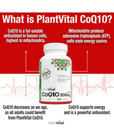 PlantVital's Coenzyme Q10 400mg (2 capsule per day) - CoQ10 Supplement - Support Cardiovascular Health with High-Potency coq10 Formula - Helps Reduce Migraine Frequency - 3 Months Supply - 180 Capsules 180 count (Pack of 1) - Buy Online on GoSupps.com