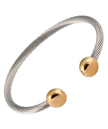 2 Tone All Stainless Steel Magnetic Bracelet High Power Magnets For Men and Women Adjustable Bracelet Bangle Small Wrist Size 6 6.5