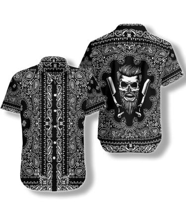 HYPERFAVOR Skull Barber Shirts for Men- Casual Short Sleeve Barber Skull Shirt Men- Barber Hawaiian Shirts for Men 4X-Large V9 - Buy Online on GoSupps.com