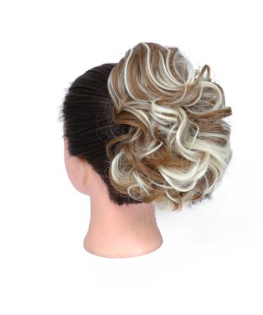 BUYOGET Ponytail Extension Long Curly Wavy Claw Jaw Clip in Synthetic Hairpiece Pony Tail Tale 8 Inches Sandy Coffee & Bleach White Blonde Mixed