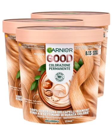 Garnier Good Coloration Permanente Sans Ammoniaque 90% d'Ingr dients d'Origine Naturelle Formule Vegan Couvre 100% Cheveux Blancs 8.13 Blond Aurore - 3 paquets