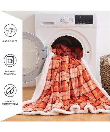 Orange Plaid Sherpa Throw Blanket 60x80 - Cozy & Soft Reversible Flannel Fleece for Couch, Bed & Sofa - Adults Men Women - Buy Online on GoSupps.com