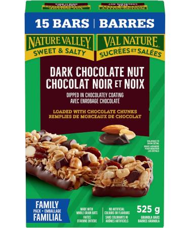 NATURE VALLEY - FAMILY PACK SIZE - Dark Chocolate Nut Granola Bars Loaded with Chocolate Chunks Pack of 15 Granola Bars Made with Whole Grain Oats No Artificial Colours No Artificial Flavours Dark Chocolate Granola - Buy Online on GoSupps.com
