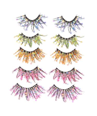 FOMIYES 5 Pairs colored false eyelashes glitter eyelashes colored fake eyelashes dramatic false eyelashes colored lashes party false eyelashes makeup glitter 3d chemical fiber make up