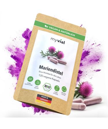 Myvial Bio Mary thistle capsules Highly dosed 120 pieces vegan without additives packed plastic -free - 400mg Mariendiestel capsules from the seed of the plant without a magnesium stearate