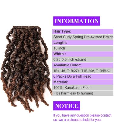 3 Packs Short Curly Spring Pre-twisted Braids Crochet Hair Extensions - 10 Ombre Fiber Twist Bulk (10 T1B30) - Buy Online on GoSupps.com