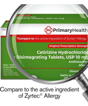 Primary Health Cetirizine HCl 10mg ODT 24 Count - Pack of 1 | Fast-Acting Allergy Relief - Buy Online on GoSupps.com
